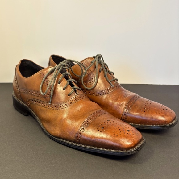 Johnston & Murphy Tan Leather Oxford Brogue Cap Toe Dress Shoes | Size 11.5 main image 5